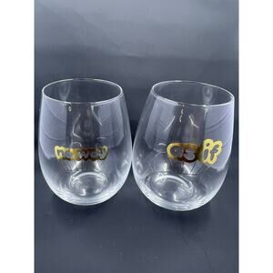 Stemless Wine Glass 16 oz Gold lettering, "As If & No Way", Retail $24